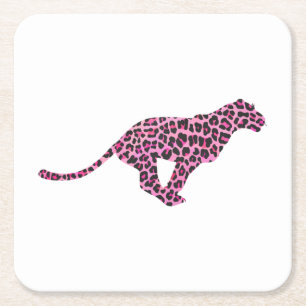 Silhouette Rosa und Schwarzer Leopard Rechteckiger Pappuntersetzer