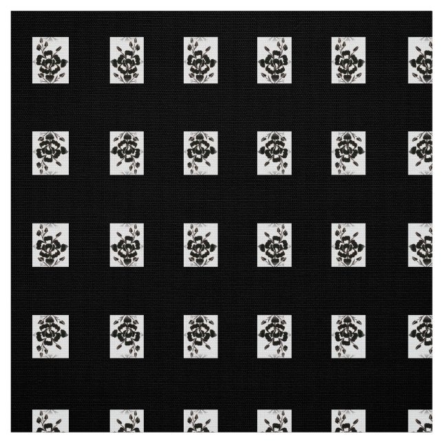 Silhouette Rose Schwarz auf Baumwolle Poly Fabric  Stoff (Muster)