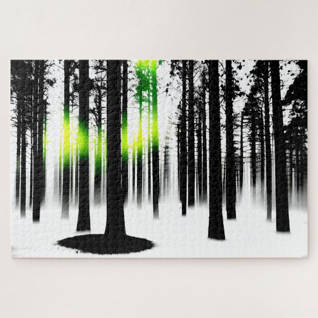 Silhouette Schwarzwald mit seltsamem Grün Puzzle (Horizontal)
