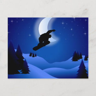 Silhouette Snowboarden - Nachts Postkarte