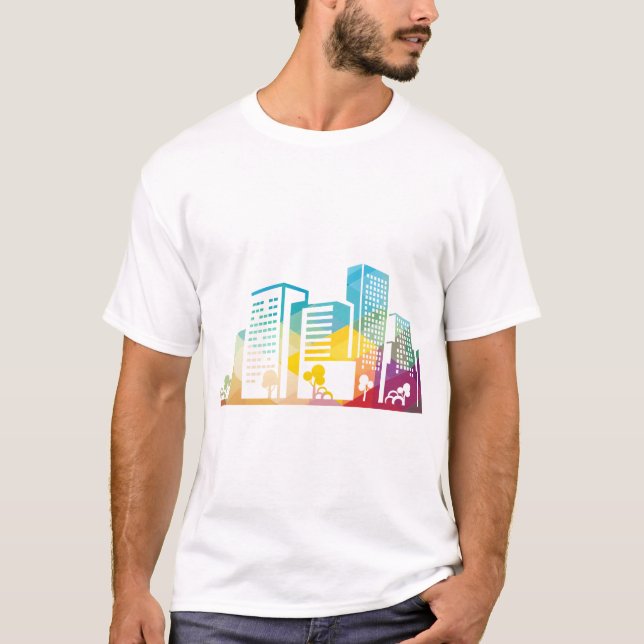 Silhouette Stadtbild Gebäude Symbol Stadt T-Shirt (Vorderseite)