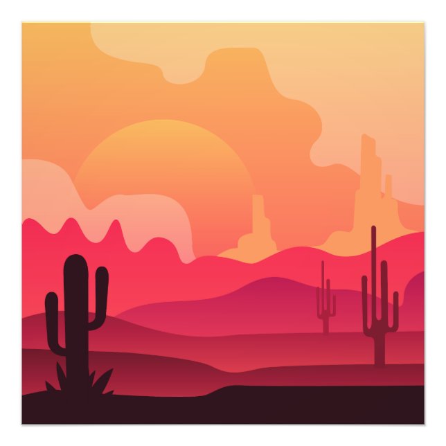 Silhouette Sunset Desert Cactus Art Fotodruck (Vorne)