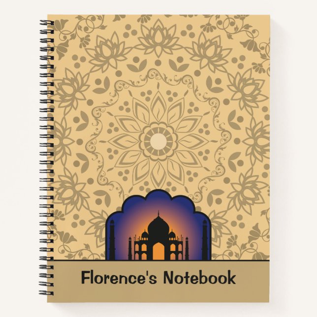 Silhouette Taj Mahal Personalized Name Notizbuch (Vorderseite)
