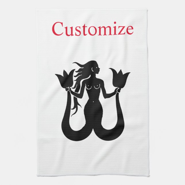 Silhouette Thunder_Cove mit zwei Schwänzen Mermaid Geschirrtuch (Vertikal)