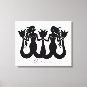 Silhouette Thunder_Cove mit zwei Schwänzen Mermaid Leinwanddruck