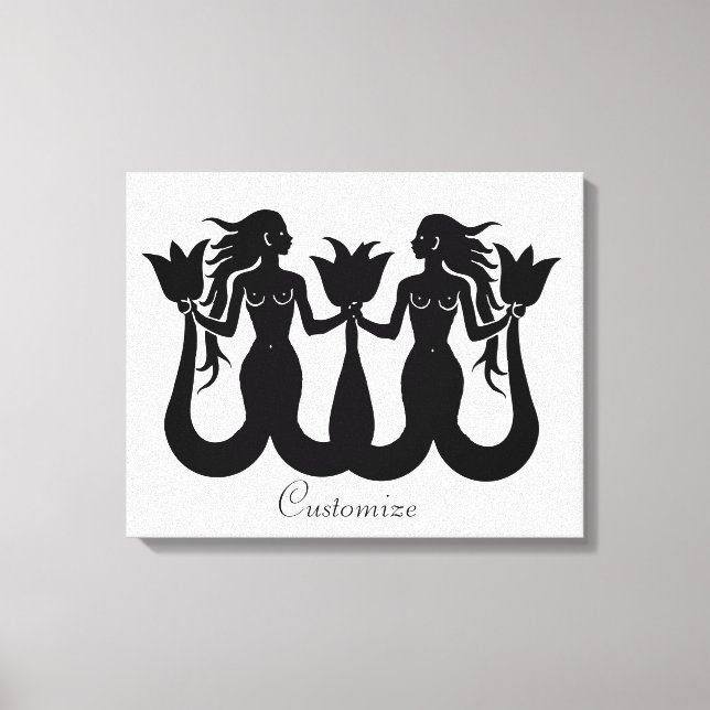 Silhouette Thunder_Cove mit zwei Schwänzen Mermaid Leinwanddruck (Vorderseite)