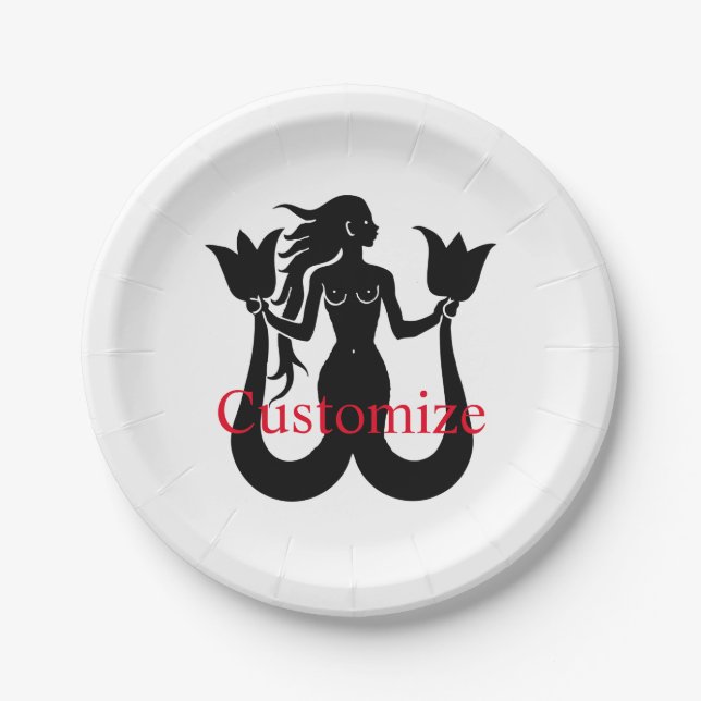 Silhouette Thunder_Cove mit zwei Schwänzen Mermaid Pappteller (Vorderseite)