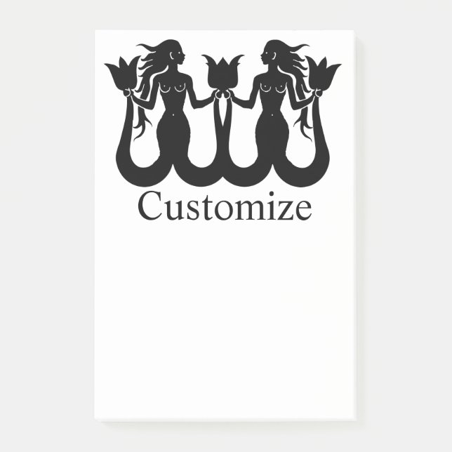 Silhouette Thunder_Cove mit zwei Schwänzen Mermaid Post-it Klebezettel (Vorderseite)