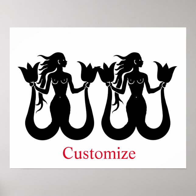 Silhouette Thunder_Cove mit zwei Schwänzen Mermaid Poster (Vorne)