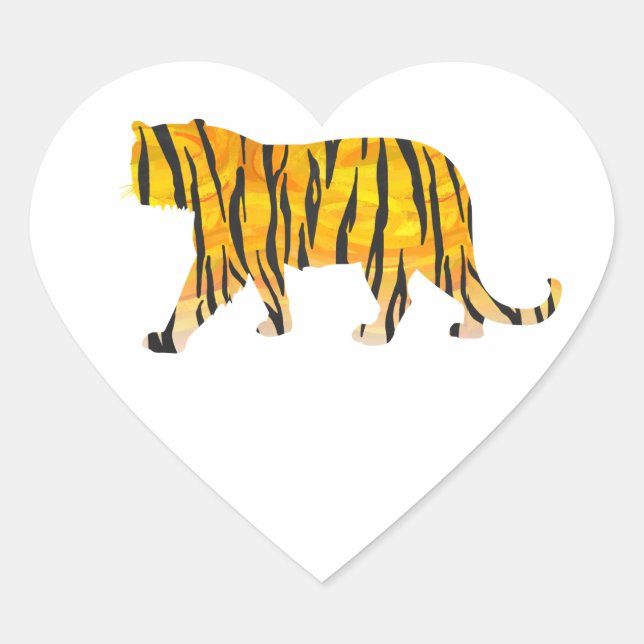 Silhouette Tiger Black und Orange Herz-Aufkleber (Vorderseite)