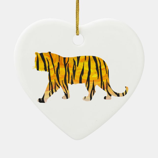 Silhouette Tiger Black und Orange Keramik Ornament (Hinten)