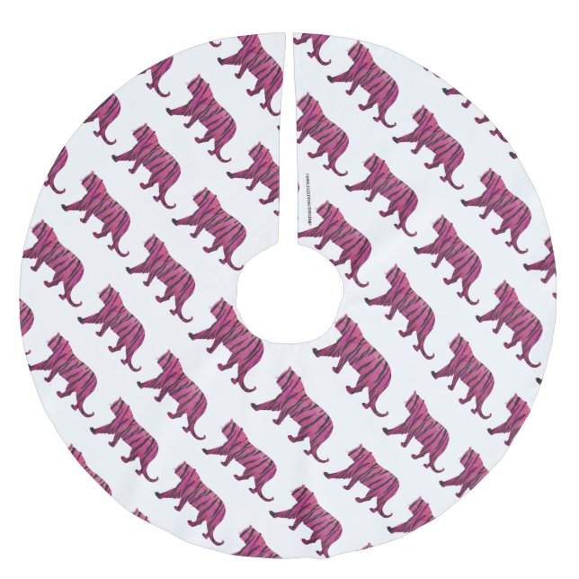 Silhouette Tiger Rosa und Schwarz Polyester Weihnachtsbaumdecke (Vorderseite)