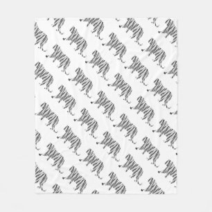 Silhouette Tiger Schwarz/Weiß Fleecedecke