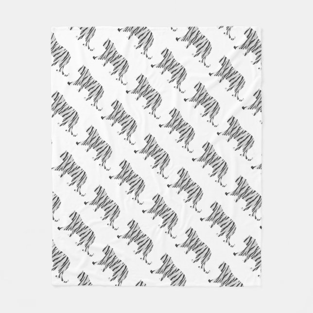 Silhouette Tiger Schwarz/Weiß Fleecedecke (Vorderseite)