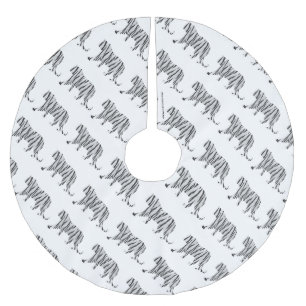 Silhouette Tiger Schwarz/Weiß Polyester Weihnachtsbaumdecke