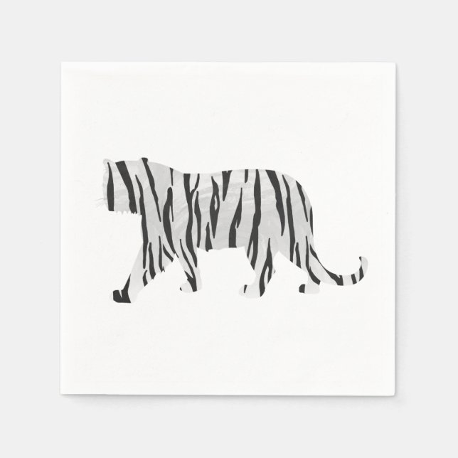 Silhouette Tiger Schwarz/Weiß Serviette (Vorderseite)