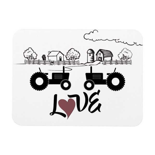 Silhouette Traktor Couple in LIEBE Farm Magnet (Horizontal)