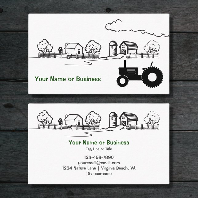 Silhouette Traktor und Niedlicher Landbetrieb Visitenkarte (Silhouette Tractor and Charming Country Farm Business Card)
