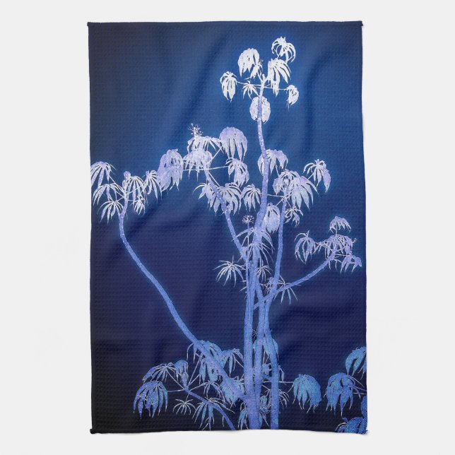 Silhouette Tree in Royal Blues Küchen Handtücher (Vertikal)