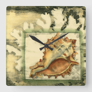 Silhouette-Tritonshorn-Muschel Quadratische Wanduhr