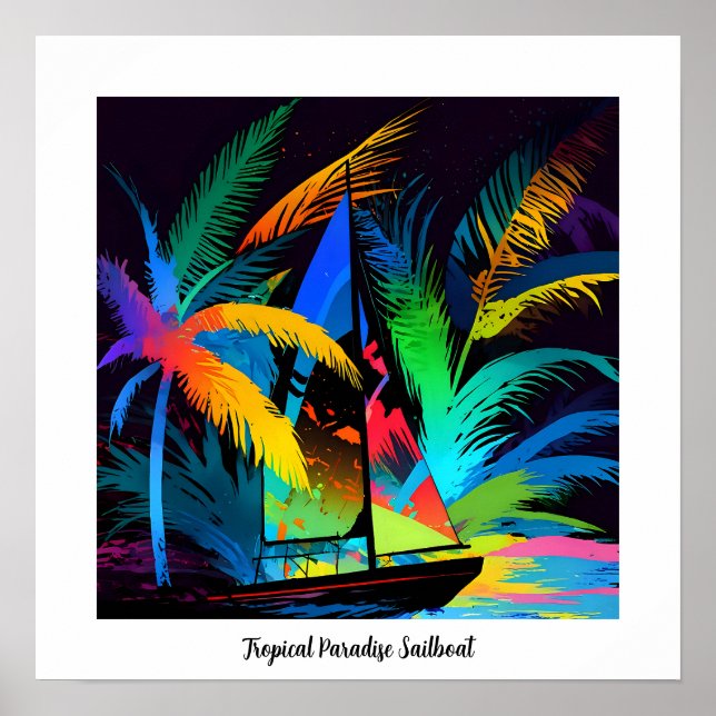 Silhouette Tropisches Paradies Segelboot Poster (Vorne)