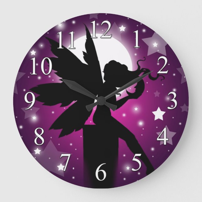 Silhouette Uhr Lila Mond und Sterne (Vorderseite)