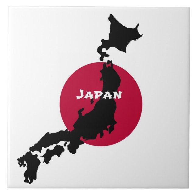 Silhouette und Flagge Japans Fliese (Vorderseite)