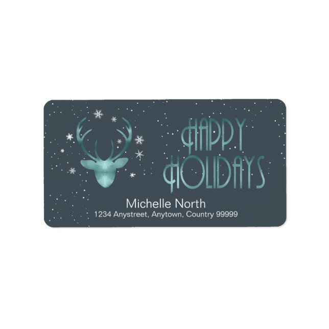 Silhouette und Schneeflocken Aquamarin ID861 Adressaufkleber (Vorne)