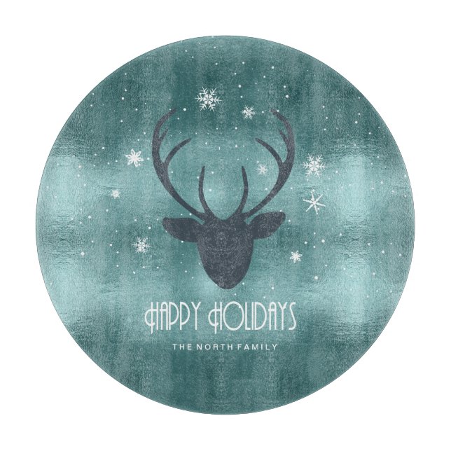 Silhouette und Schneeflocken Aquamarin ID861 Schneidebrett (Vorderseite)