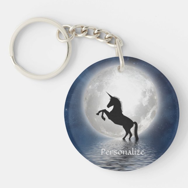 Silhouette Unicorn Vollmond Ozean Personalisieren Schlüsselanhänger (Vorderseite)