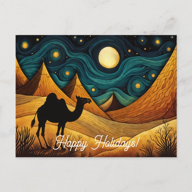 Silhouette von Camel in der Wüste Postkarte (Vorderseite)