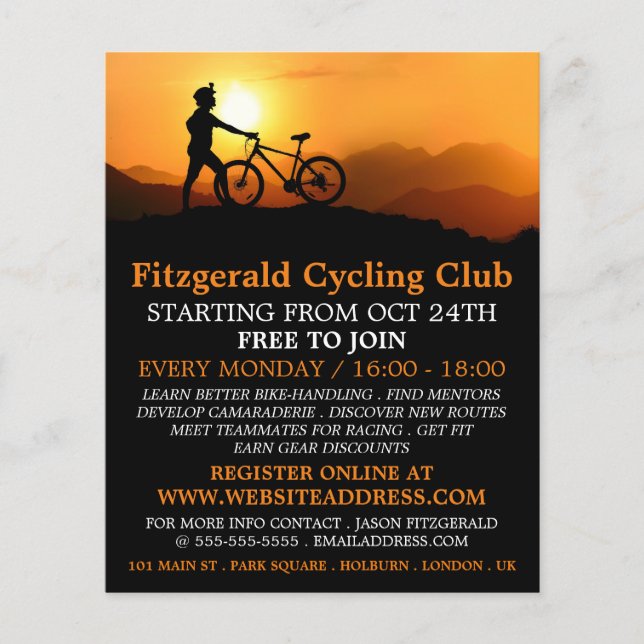 Silhouette von Cyclist, Cycling Club Werbung Flyer (Vorne)