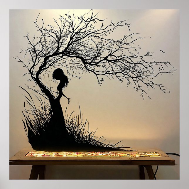 Silhouette von Frauen mit Naturgedanken Poster (Vorne)
