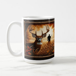 Silhouette von Hirsch und Jäger im Herbst Kaffeetasse