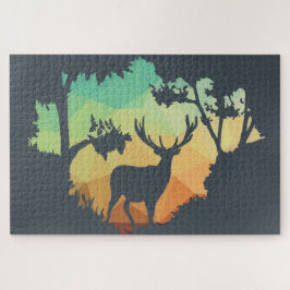 Silhouette von Hirschen im Friedlichen Wald beobac Puzzle