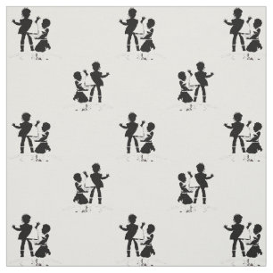 Silhouette von Mädchen und Jungen und Modellschiff Stoff