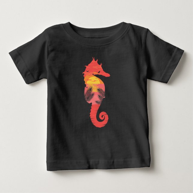 Silhouette von Meerpferden Tropischer Ozean Sonnen Baby T-shirt (Vorderseite)