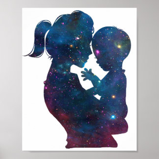 Silhouette von Mutter und Kind Poster