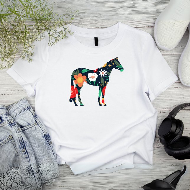 Silhouette von Pferden T-Shirt (Floral Equine Silhouette T-Shirt)