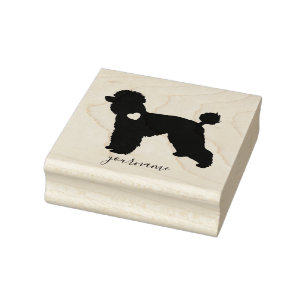 Silhouette von Poodle Hund mit Herz am Nacken Gummistempel