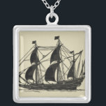 Silhouette von Schiffen mit Billflugsegel Versilberte Kette<br><div class="desc">Schöne Silhouette eines Segelschiffs mit Billardsegeln. Sie können sogar einige stehende Figuren auf dem Deck sehen,  die den Fortschritt des Schiffes überwachen oder einfach nur die coole Meeresbrise genießen. Wer das Meer Lieben hat,  sollte dieses Stück kaufen!</div>