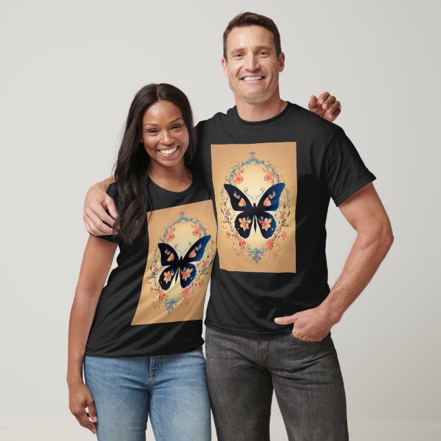 Silhouette von Schmetterlingen und Flying-Blume-Lo T-Shirt (Unisex)