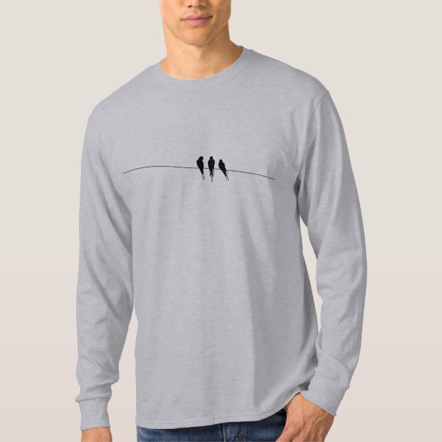 Silhouette von Schwarzen Vögeln auf Draht T-Shirt (Vorderseite)