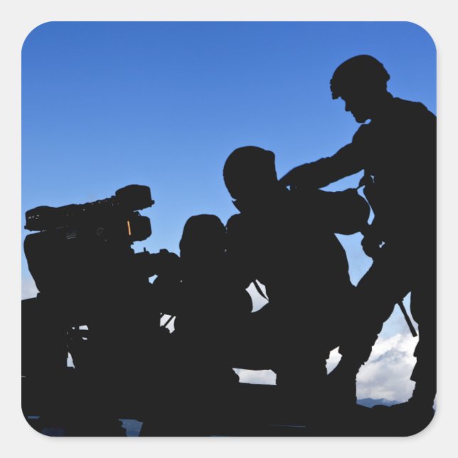 Silhouette von Soldaten Quadratischer Aufkleber (Vorderseite)