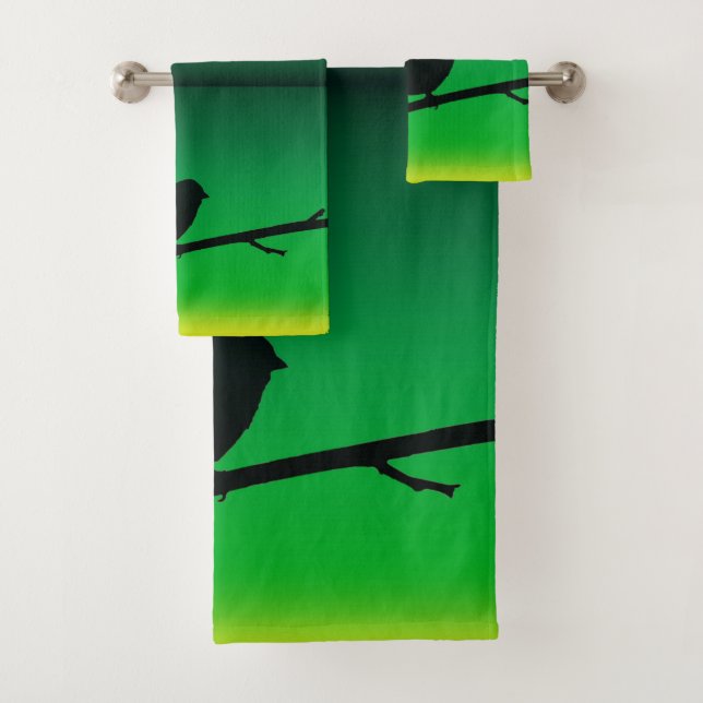 Silhouette von Sparrow auf Limonene Badhandtuch Set (Insitu)