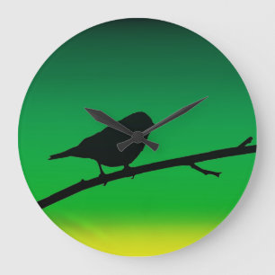 Silhouette von Sparrow auf Limonene Große Wanduhr