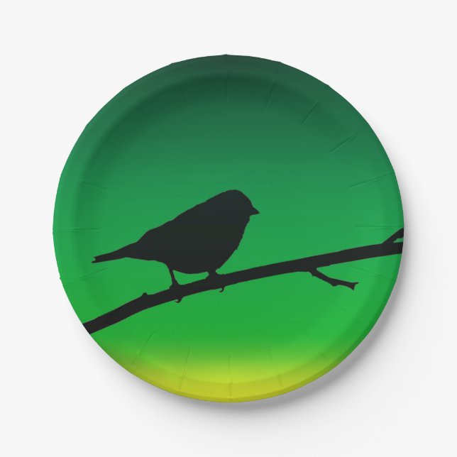 Silhouette von Sparrow auf Limonene Pappteller (Vorderseite)