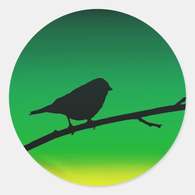 Silhouette von Sparrow auf Limonene Runder Aufkleber (Vorderseite)