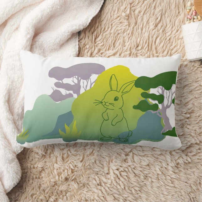 Silhouette von Sträuchern und Kaninchen Lendenkissen (Decke)