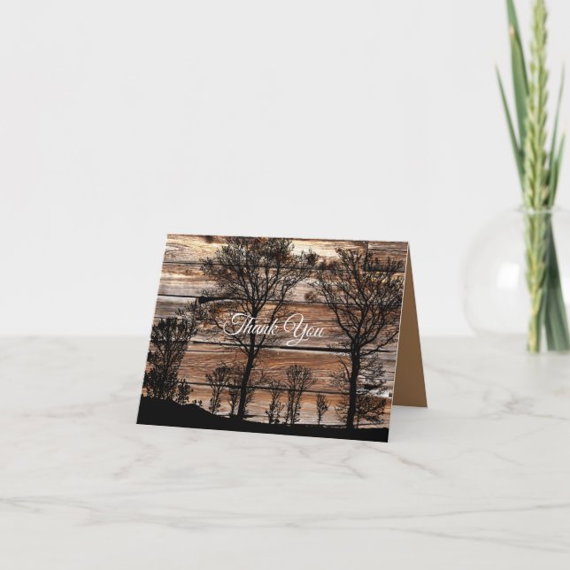 Silhouette von Waldbaum an der Stallbehörde Dankeskarte (Vorderseite)